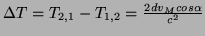 $ \Delta T = T_{2,1} - T_{1,2} = \frac{2d v_M cos\alpha}{c^2}$