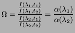 $\displaystyle \Omega = \frac{\frac{I(\lambda_1,t_1)}{I(\lambda_1,t_2)}}{\frac{I(\lambda_2,t_1)}{I(\lambda_2,t_2)}} = \frac{\alpha(\lambda_1)}{\alpha(\lambda_2)}$