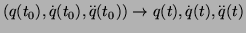 $ (q(t_0),\overset{.}{q}(t_0),\overset{..}{q}(t_0)) \rightarrow q(t),\overset{.}{q}(t),\overset{..}{q}(t)$